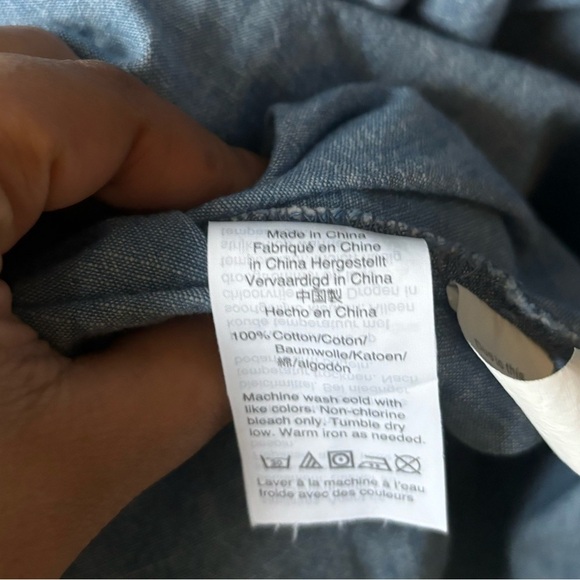 MADEWELL | Denim Collarless Ruffle-Sleeve Shirt | size 3X - Picture 7 of 11